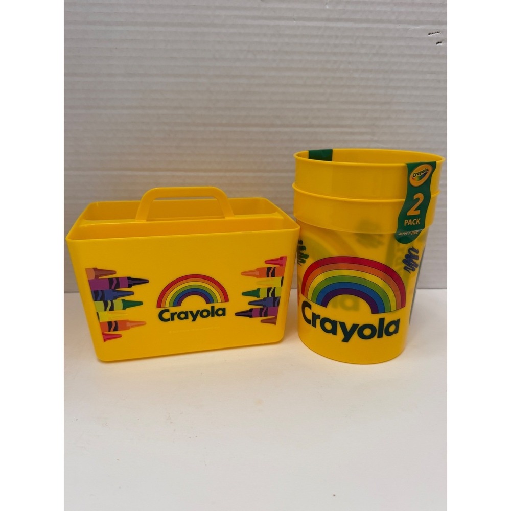 Crayola Art Storage Caddy and 2-Pack Tumbler Set Yellow Rainbow Lot Set